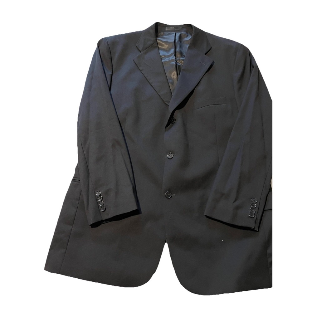 Harold Powell Mens Blazer Jacket 46L Black Wool Sports Coat